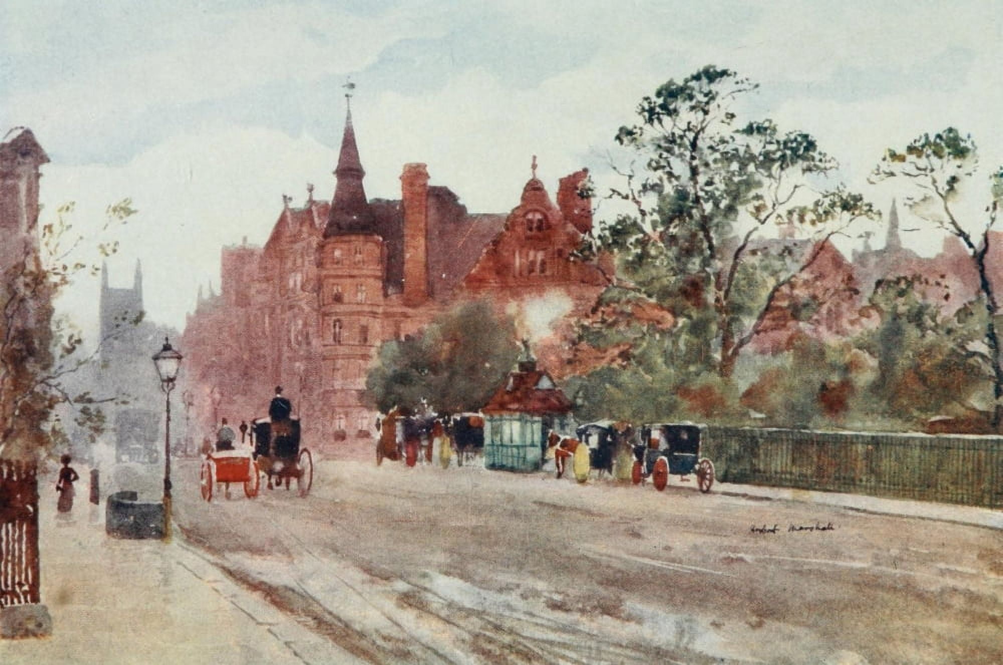 Scenery of London 1905 Pont Street Chelsea Canvas Art - Herbert Marshall (18 x 24)