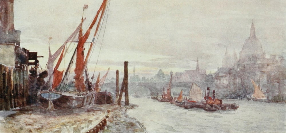 Scenery of London 1905 Southwark & St Pauls Canvas Art - Herbert Marshall (18 x 24)