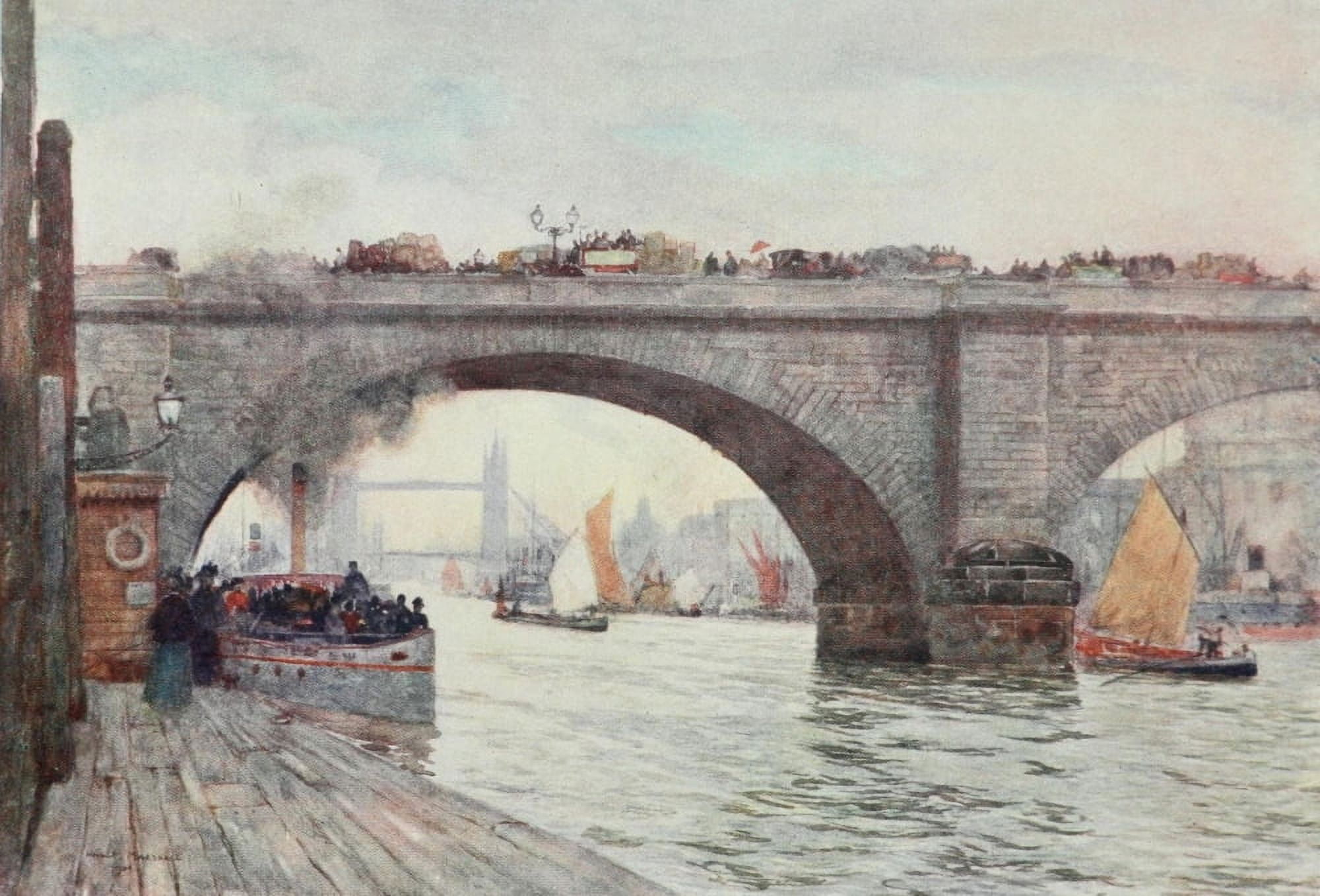 Scenery of London 1905 Tower Bridge from London Bridge Canvas Art - Herbert Marshall (18 x 24)