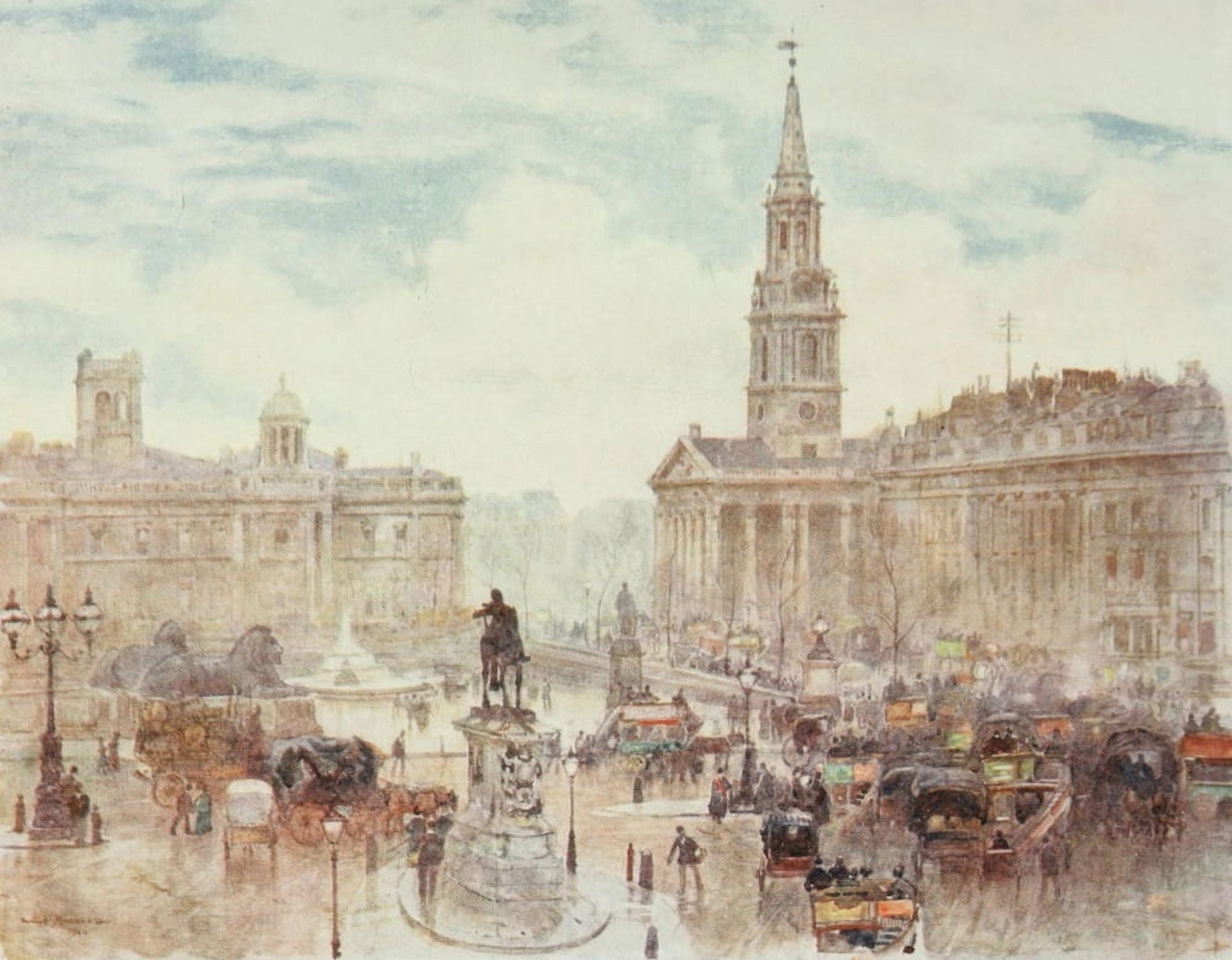 Scenery of London 1905 Trafalgar Square Canvas Art - Herbert Marshall (18 x 24)
