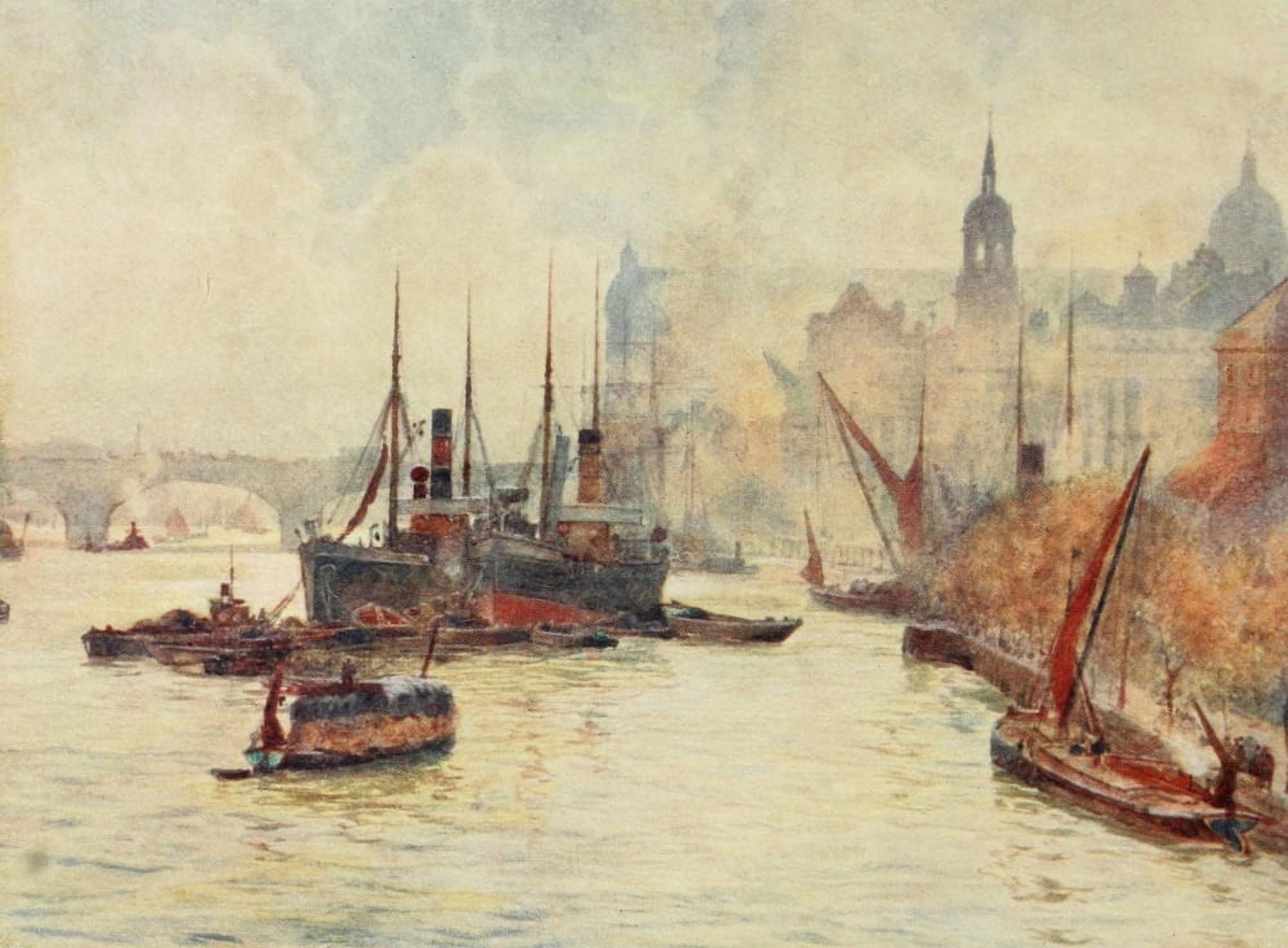 Scenery of London 1905 View from Tower Bridge Canvas Art - Herbert Marshall (18 x 24)