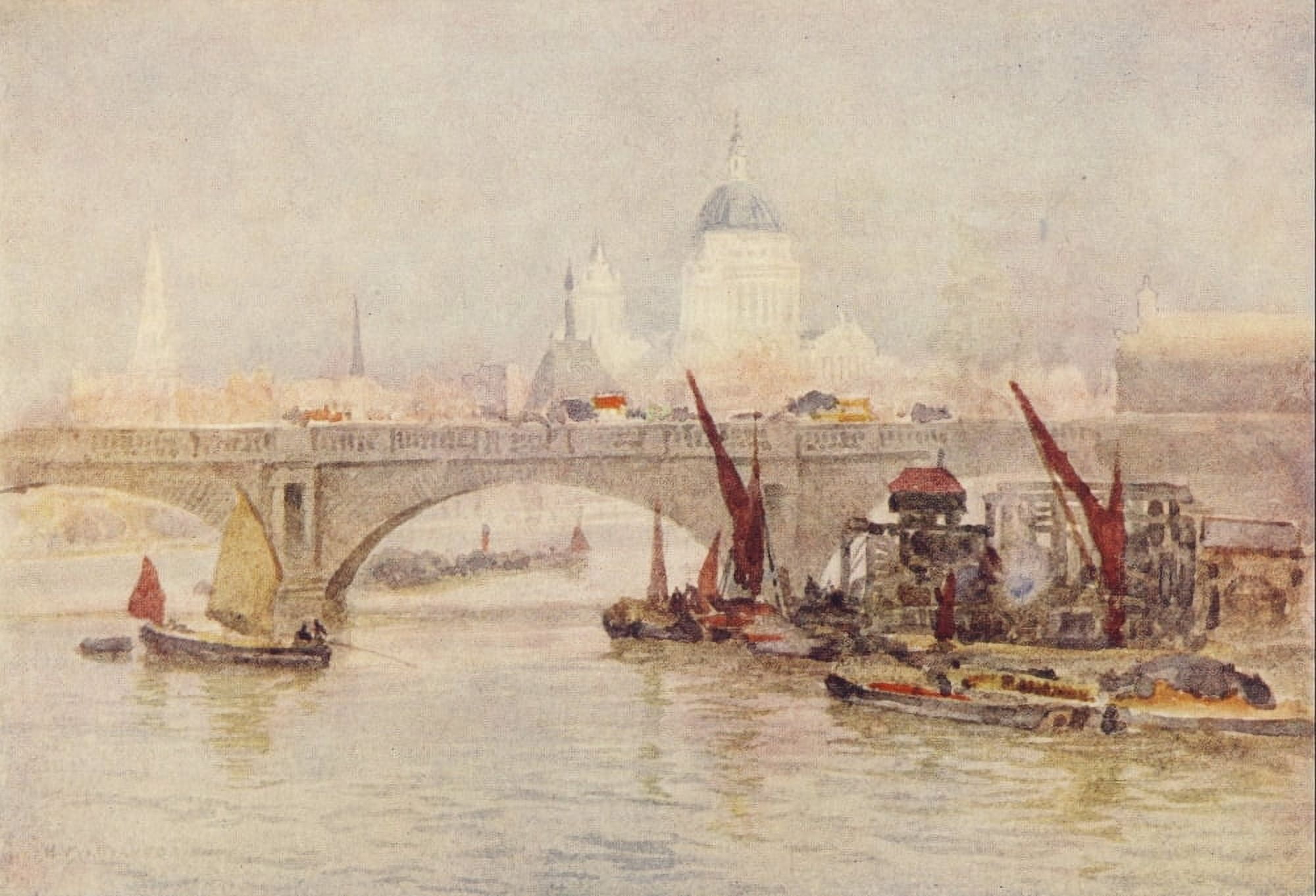 Scenery of London 1905 Waterloo Bridge Canvas Art - Herbert Marshall (18 x 24)