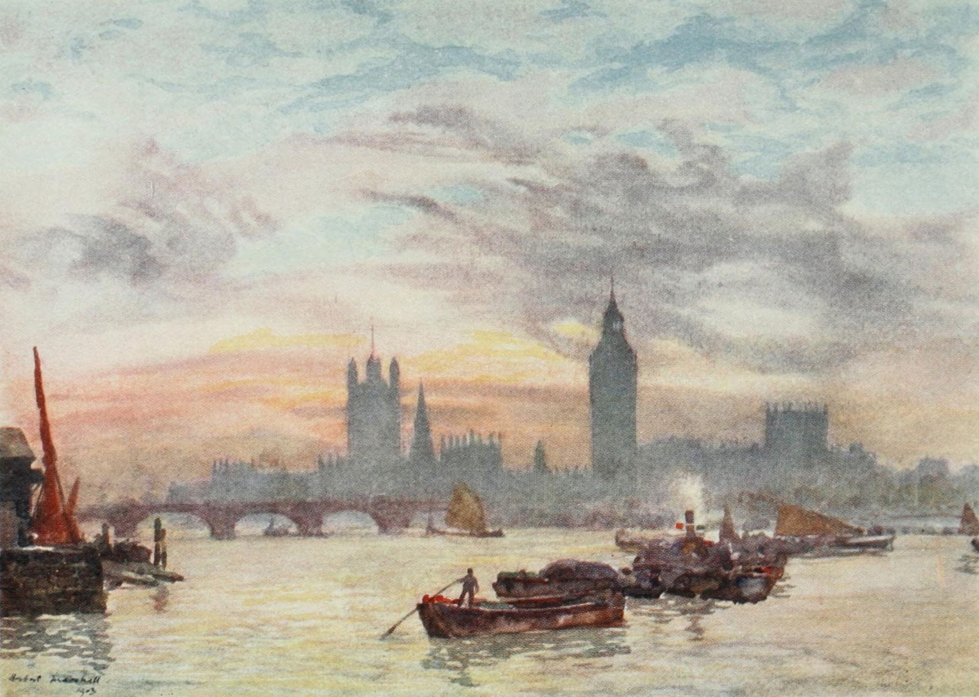 Scenery of London 1905 Westminster Towers Canvas Art - Herbert Marshall (18 x 24)
