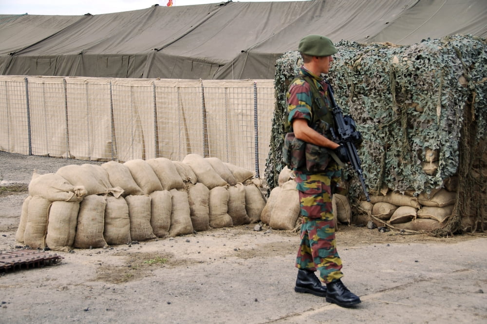 Scenery of a checkpoint used by the Belgian Army during humanitarian interventions Canvas Art - Luc De JaegerStocktrek Images (34 x 23)