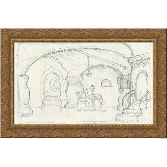 Scenery sketch for Mussorgsky's opera Boris Godunov 24x18 Gold Ornate Wood Framed Canvas Art by Nicholas Roerich