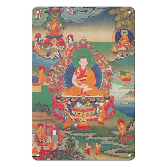 Scenes From The Life Of Buddha Shakyamuni - Vintage Tibetan Thangka Buddhist Painting - 8 x 12 inch Vintage Metal Tin Sign