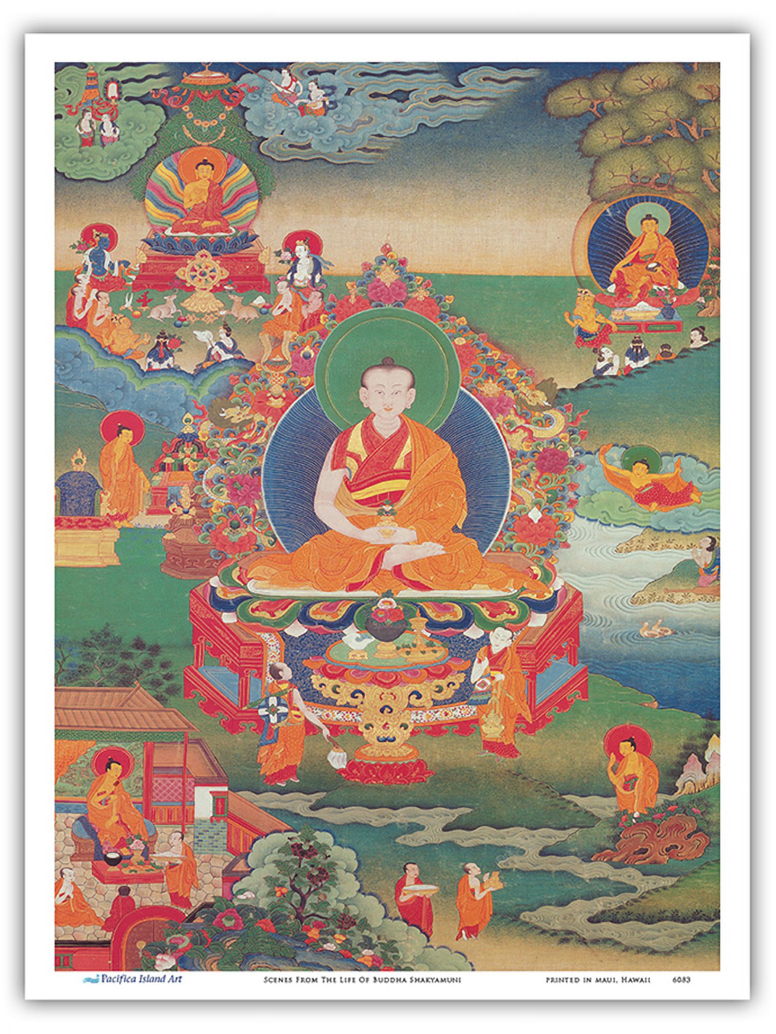 Scenes From The Life Of Buddha Shakyamuni - Vintage Tibetan Thangka ...