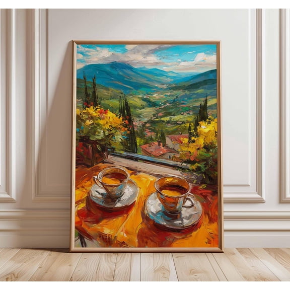 Scenic Alps Coffee And Mountain View Poster Wall Art Print
