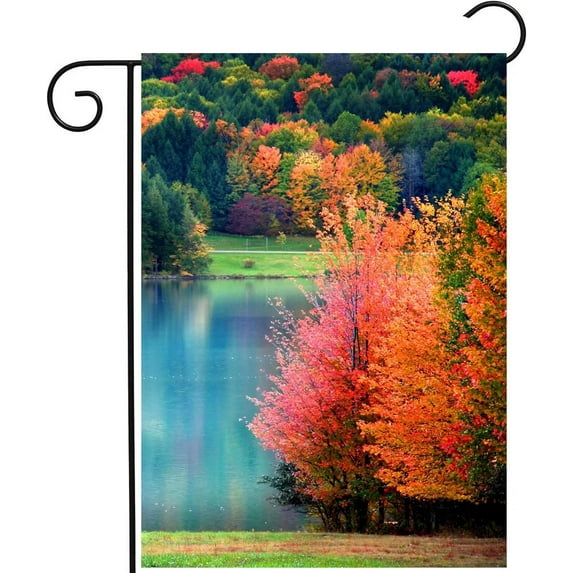 Scenic Autumn Landscape Colorful Trees Lake River Pond in Forest Garden Yard Flag 12 x 18 Inch, Double Sided Outdoor Decorative Welcome flags Banners for Home House Lawn Patio
