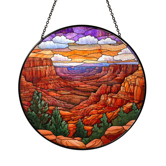 Scenic Canyon View Window Hanging – Stained Glass Style Decor