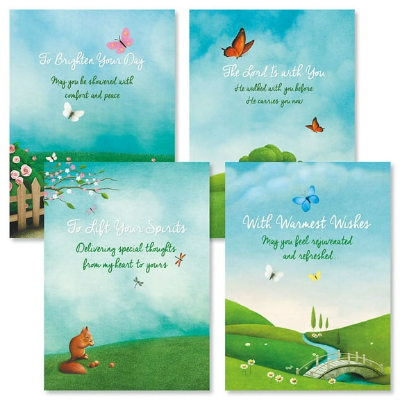 Scenic Concern Friendship Faith Greeting Cards - Set of 8 (4 Designs), Large 5" x 7", Religious Thinking of You Cards with Sentiments Inside, White Envelopes, by Current