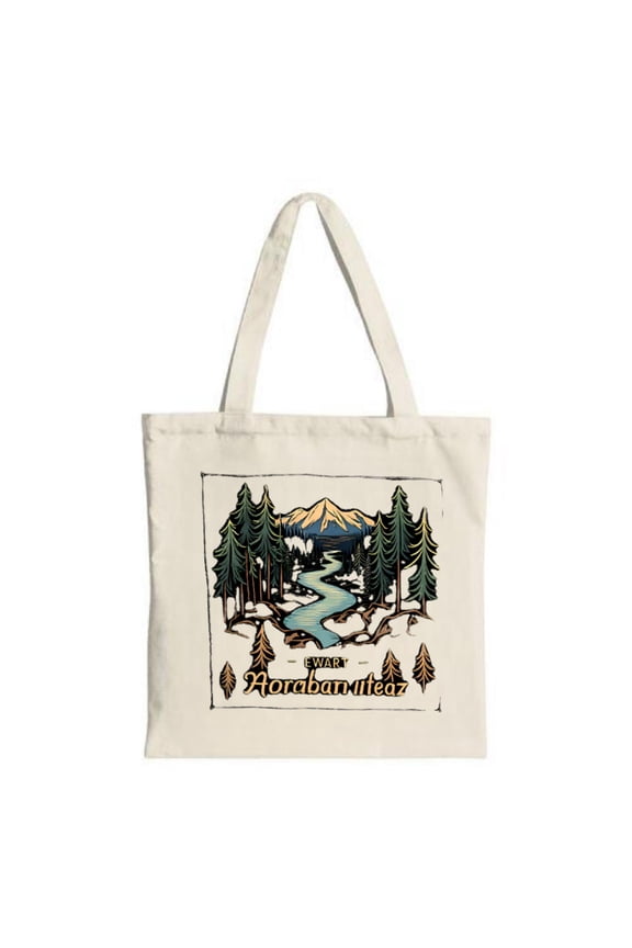 Scenic Forest Tote Bag - Tall Pines Winding River & Majestic Mountain Design ' Swan Hornblower ' - Perfect for Travel & Shopping