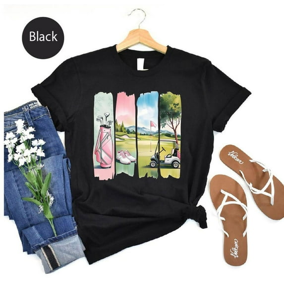 Scenic Golf Course T-Shirt: Pastel Golf Bag & Cart Graphic Tee SWEATSHIRT All Size S-5XL