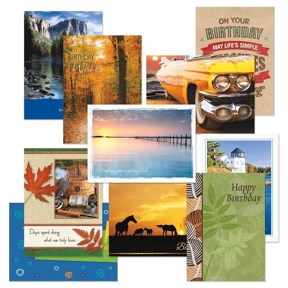 Scenic & Graphic Masculine Birthday Cards Value Pack - Set of 20