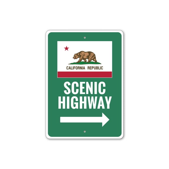 Scenic Highway California State Sign, Directional Arrow Aluminum Metal Decor Sign - 4x18 inches