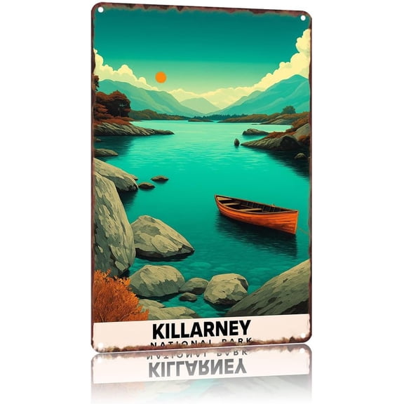 Scenic Landscape Vintage Poster Metal Sign Wall Art, Ireland National Park Travel Decor for Living Room Bedroom Office Restaurant, 8 x 12 Inch