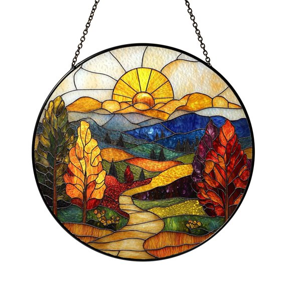 Scenic Leaf Window Hanging – Stained Glass Style Nature Art