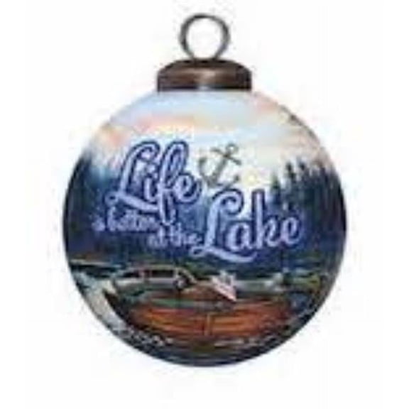 Scenic Life Is Better At the Lake Hand Painted Mouth Blown Glass Ornament, Multi Color