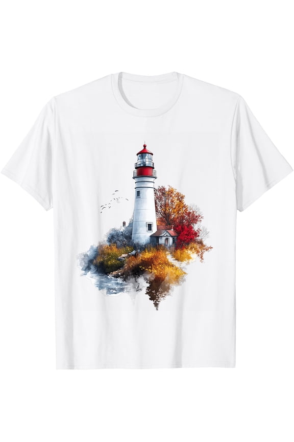 Scenic Lighthouse In Autumn Landscape T-Shirt All Size S-5XL