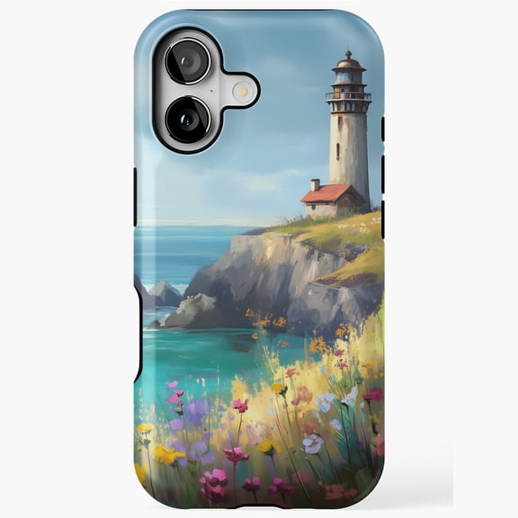 Scenic Lighthouse Wildflowers Landscape iPhone Case 17 16 15 14 13 12 11 Pro Max