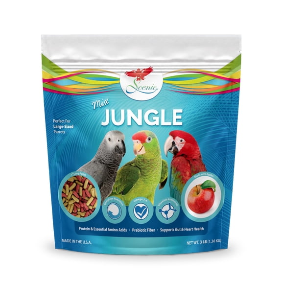 Scenic Mix Jungle Large Parrot Food, 3 lb Bag – 1-Inch Parrot Pellets for Macaws, Cockatoos, Amazons, African Greys & Eclectus – Complete & Balanced Nutrition