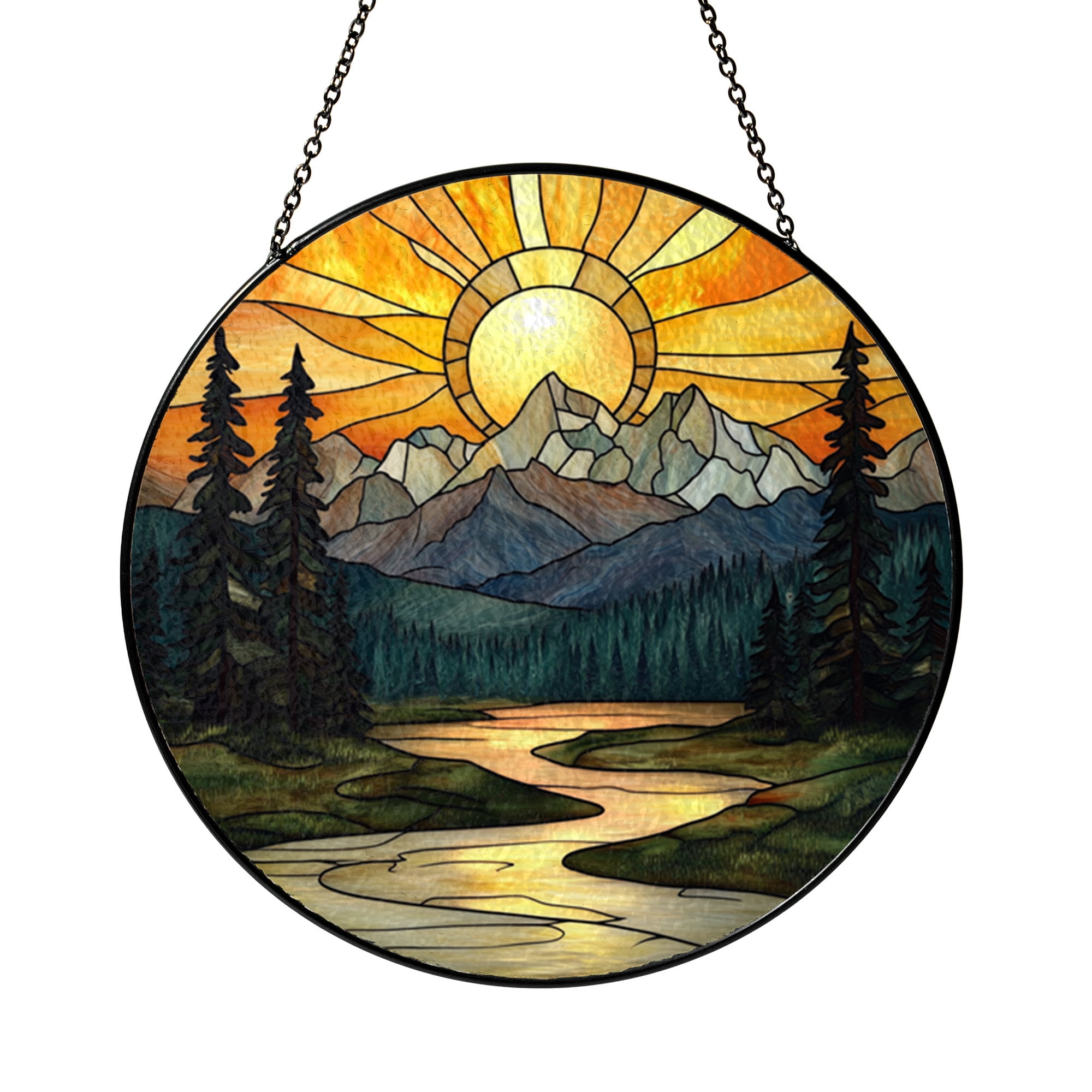 Window Drawing. Sign Scenic Mountain Evening Window Art – Stained Glass Style - Walmart.com