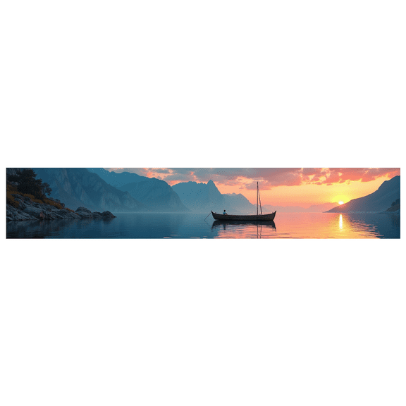 Scenic Mountain Lake Sunset Backdrop Banner, Tranquil Boat Element, Party Decorations, Photography Props, Event Background, Home Decors