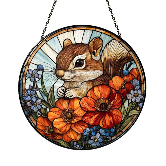 Scenic Mountain Meadow Cute Chipmunk Suncatcher Window Hanging Sun