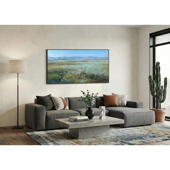 Scenic Mountain Valley Pastel Springtime Farmhouse Field Wall Decor Unframed Paper Print