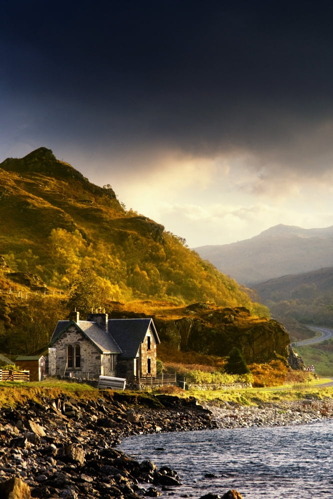 Scenic Mountain View With Country House Ardnamurchan Peninsula Scotland Uk Canvas Art - John Short Design Pics (22 x 34)
