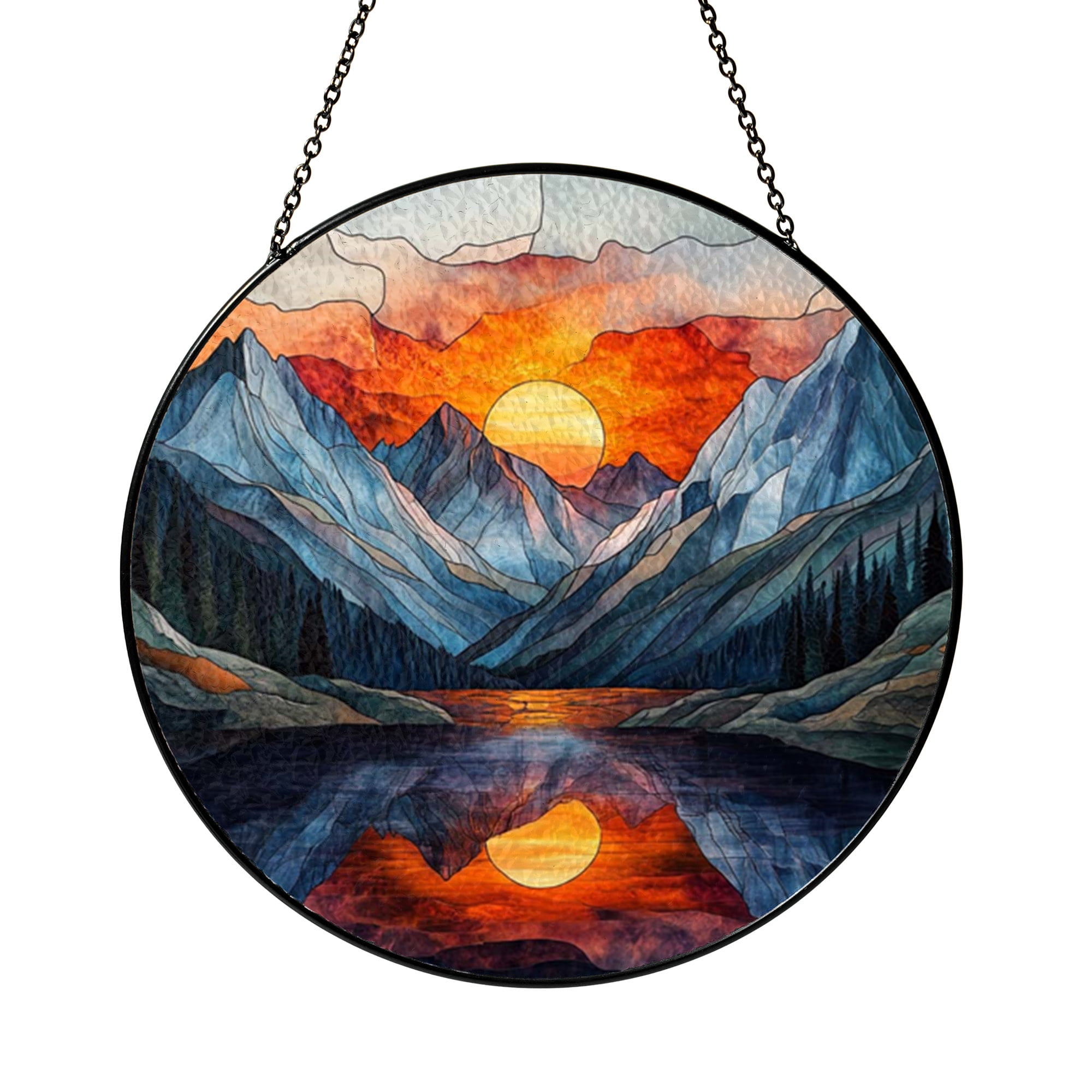 Window Drawing. Sign Scenic Mountain Window Decor in Stained Glass Style – Landscape Art ...