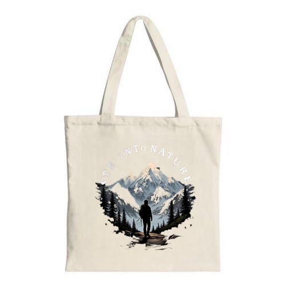 Scenic Nature Tote Bag - Canvas Multifunctional Reusable Shopping Bag with Majestic Mountain & Forest Design Ideal for Travel & Parties