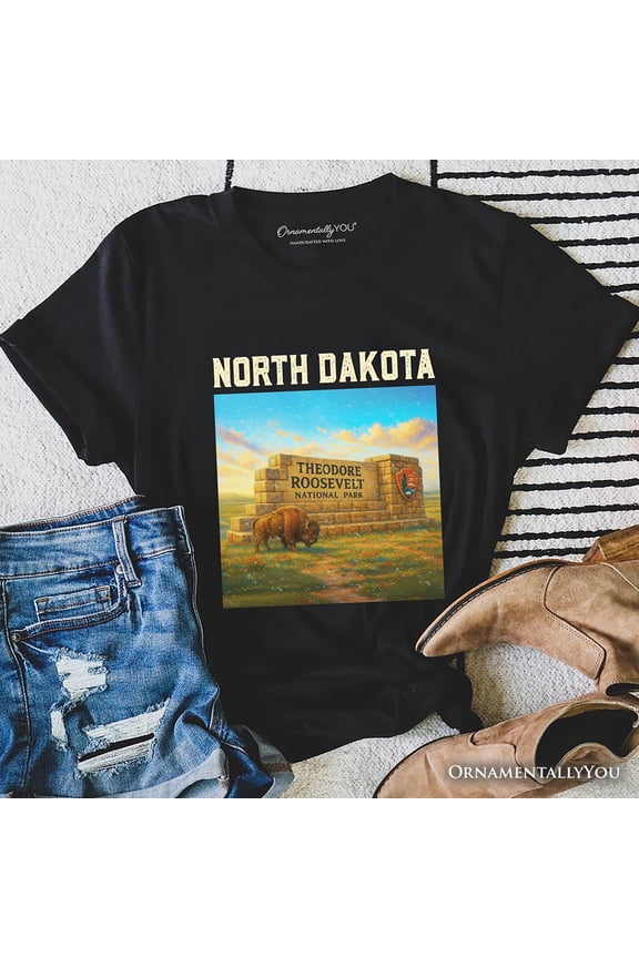 Scenic North Dakota State Theodore Roosevelt Park T-Shirt, Bison Wildlife Tee and Great Plains Souvenir