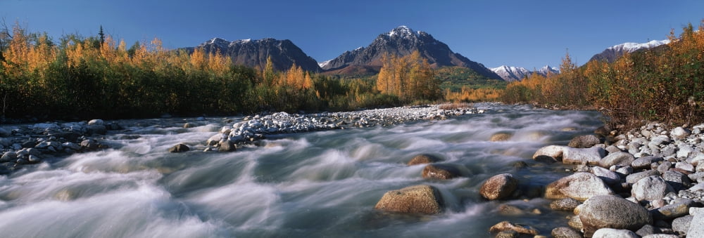Scenic Of Granite Creek In Autumn Sc Alaska Canvas Art - Calvin Hall Design Pics (36 x 14)