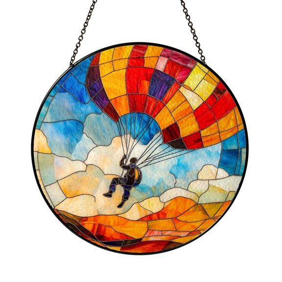 Scenic Parachute in Clouds Stained Glass Style Suncatcher for Window Decor