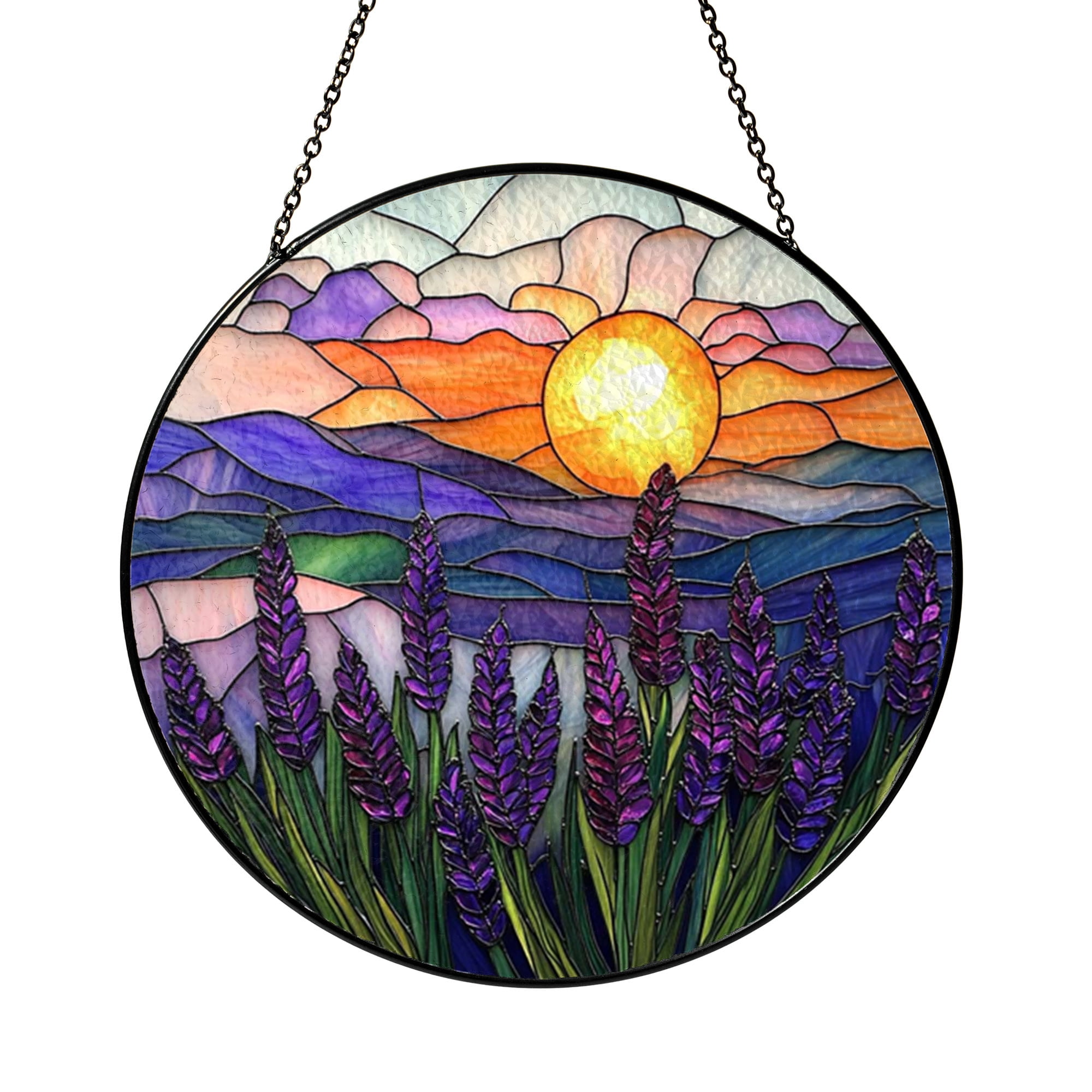 Window Drawing. Sign Scenic Purple Flower Meadow Stained Glass Window Art Suncatcher2301 ...