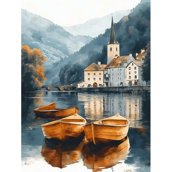 Scenic River Town Landscape Canvas Painting/Wall ArtSuitable for Living RoomBedroomOfficeHotelRestaurant Decoration.