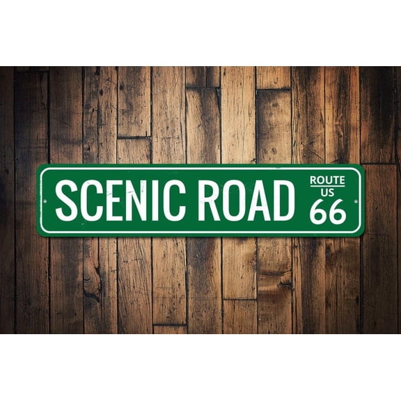 Scenic Road US Route 66 Sign Historic Road Name & Number Gift Custom Metal Man Cave Decor - Road Decoration - Size: 16 x 4 Inches
