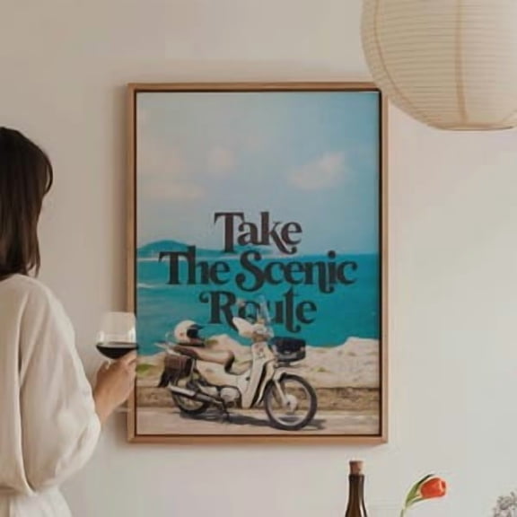 Scenic Route Retro Travel Poster, Poster Home Decor , Poster Print Only