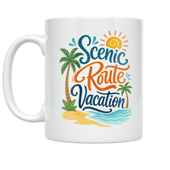 Scenic Route Vacation Beach Design - Travel Enthusiast - 11 oz Ceramic Coffee Mug
