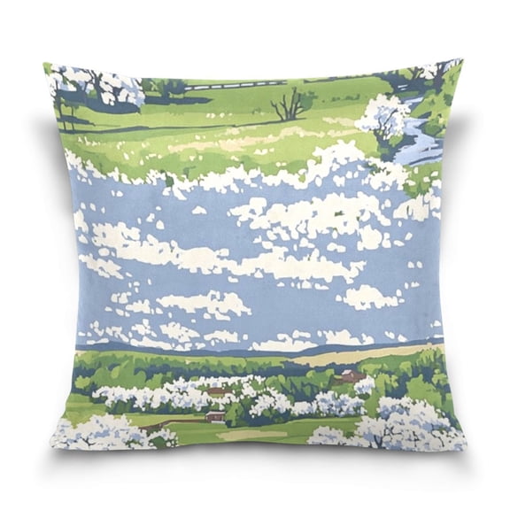 Scenic Spring Landscape 16x16 Inch Plush Velvet Pillowcase Double Sided Print, Hidden Zipper