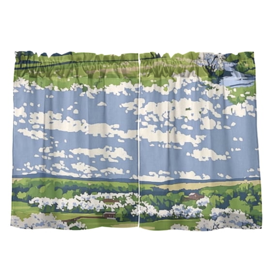 Scenic Spring Landscape 27"x36" Linen Look Cafe Curtain Set with Privacy and UV Protection