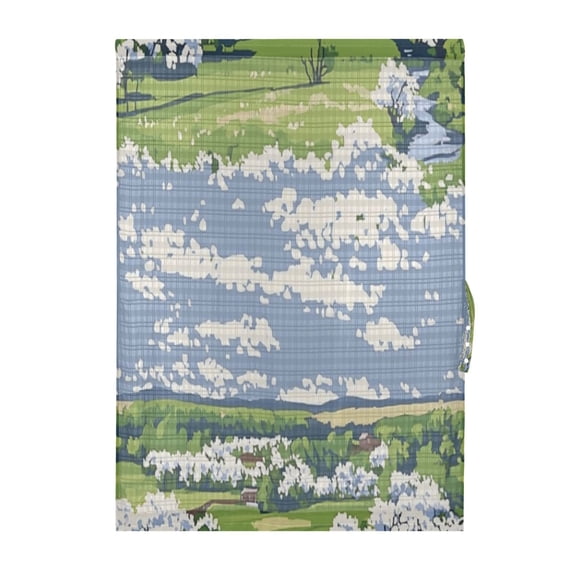 Scenic Spring Landscape Door Curtain 25x40in Privacy Mesh with UV Protection Tie Back Rod Pockets