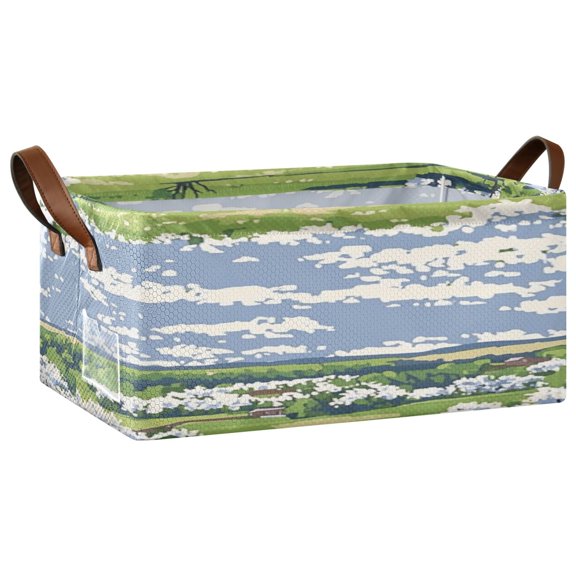 Scenic Spring Landscape Open Home Storage Bins Foldable Metal Frame Shelf Baskets 16.9x11.4x7.7in Water-Resistant