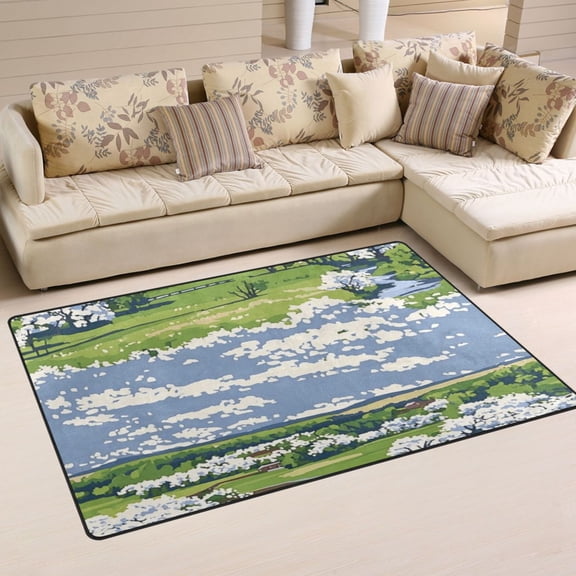 Scenic Spring Landscape Soft Polyester Area Rug 60''x39'', Non Slip, Memory Foam, Water Absorbent