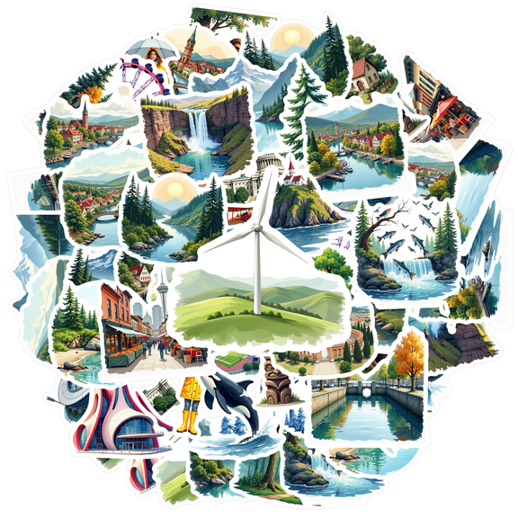 Scenic Stickers Stationery Stickers Adventure Kids Stickers Toy for Laptop Phone Notebook Suitcase