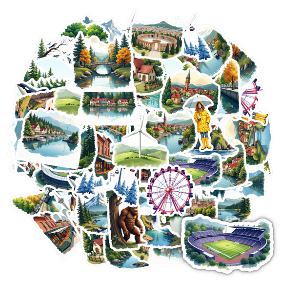 Scenic Stickers Stationery Stickers Adventure Kids Stickers Toy for Laptop Phone Notebook Suitcase