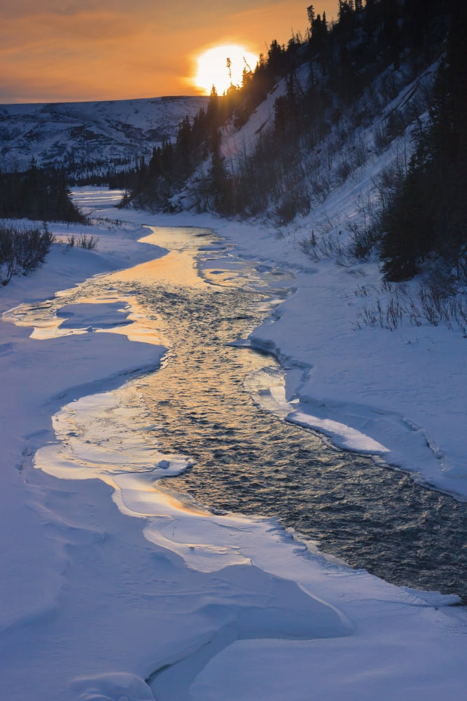 Scenic Sunset In Winter Over Phelan Creek Alongside The Richardson Highway Interior Alaska Canvas Art - Kevin Smith Design Pics (24 x 38)