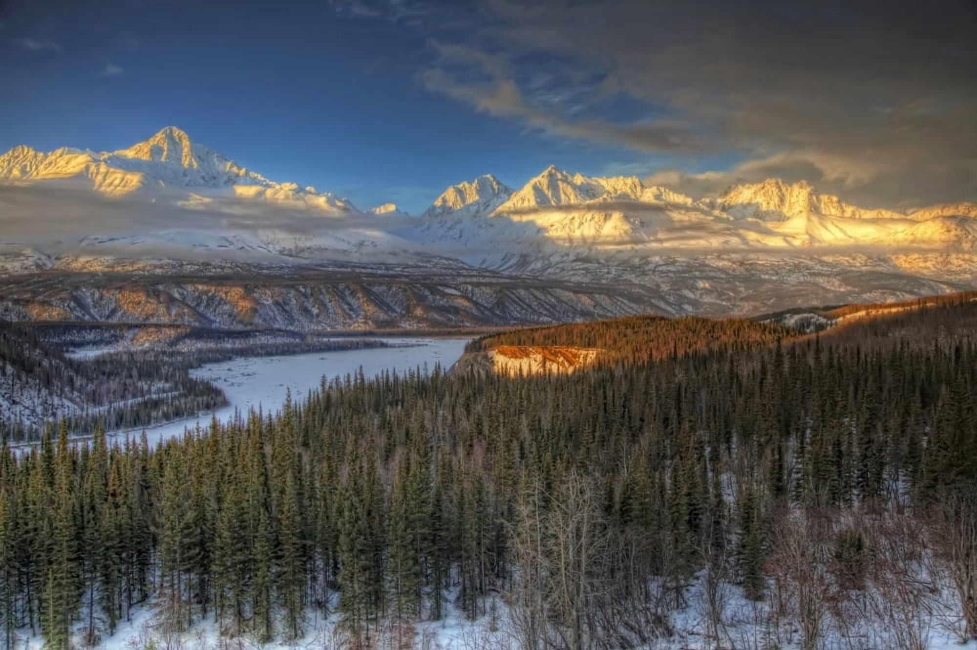 Scenic View Of The Chugach Mountian Range At Sunset As Seen From The Glenn Highway Southcentral Alaska Winter Hdr Canvas Art - Michael Criss Design Pics (38 x 24)