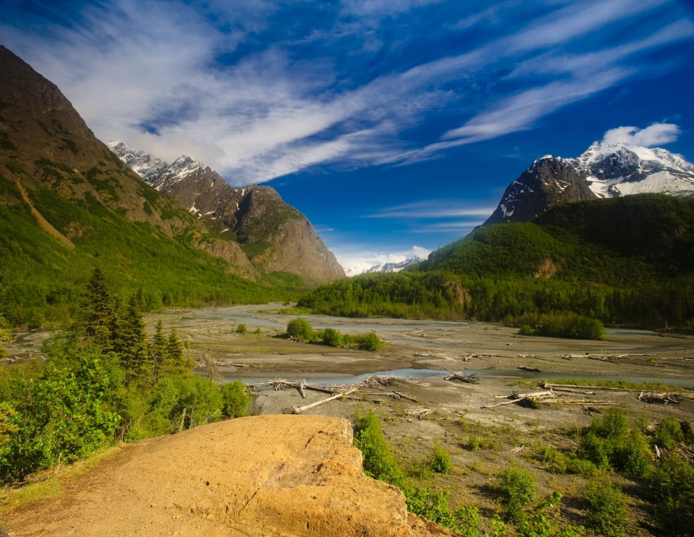 Scenic View Of Eagle River Along The Crow Pass Trail In Chugach State Park Southcentral Alaska Summer Canvas Art - Michael Jones Design Pics (34 x 26)